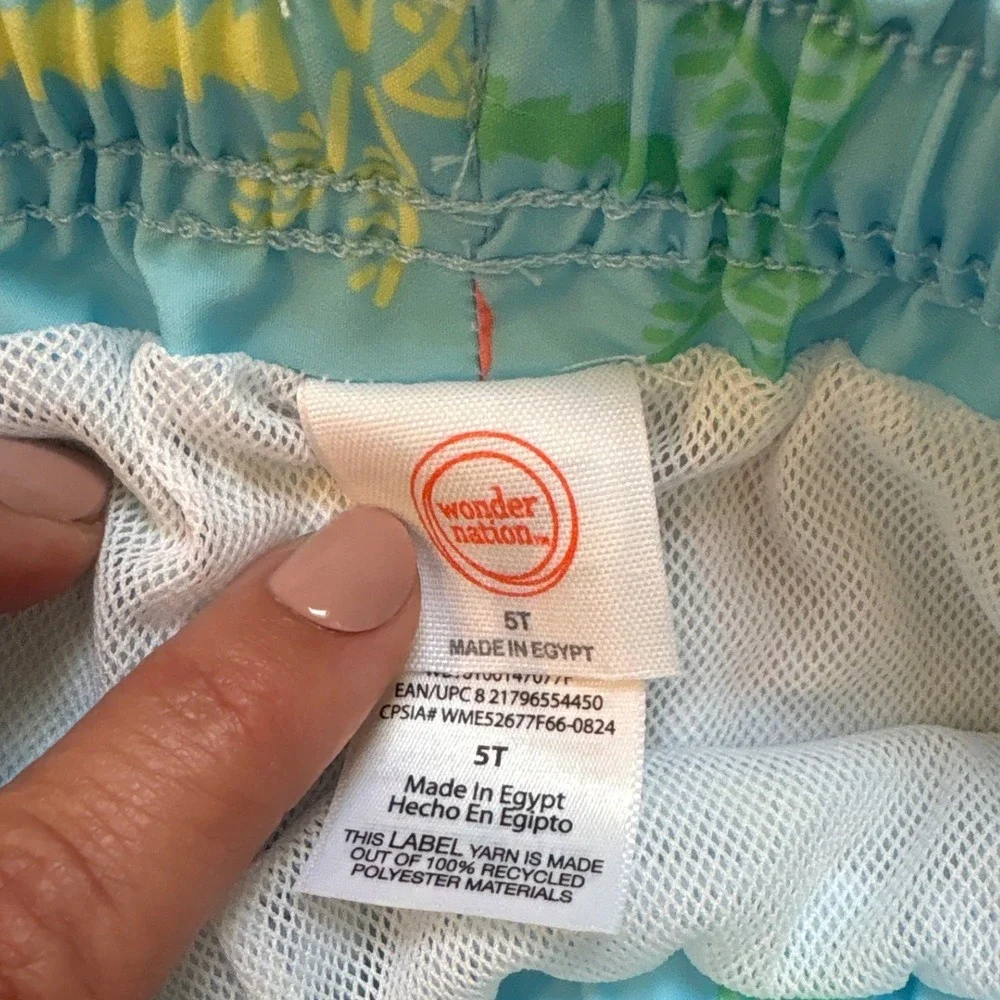 Wonder Nation Swim Trunks Kids Blue Palm Tree Board Shorts SIZE 5T‎